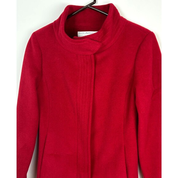 Perry Ellis Portfolio Womens Berry Red Classic Wool Dress Coat Overcoat  Size 4 - Picture 16 of 16